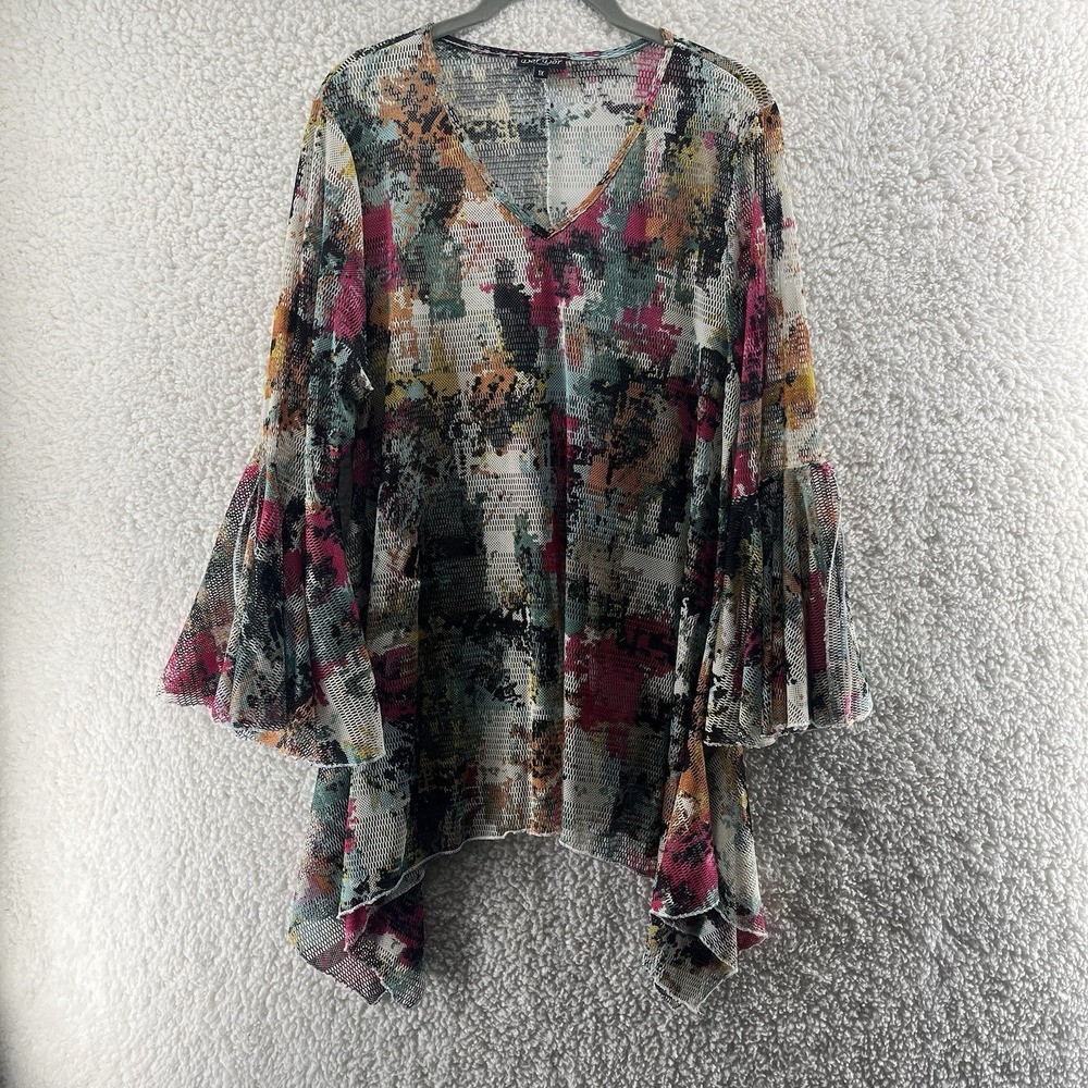 Dor Dor Couture Women's Top Size 1X Flared Sleeve Multicolored Artsy Boho Chic